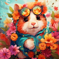 Fantasie-Hamster und Blumen