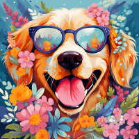 Fantasie-Hund und Blumen